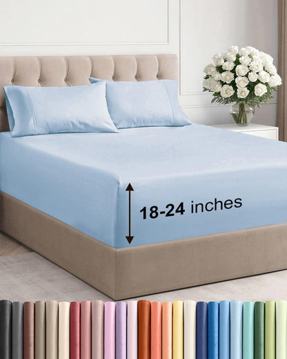 Skiennix Extra Deep Twin Sheet Set - 4 Piece Cooling Bedding - Soft, Wrinkle-Free Sky Blue