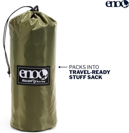 ENO HouseFly Rain Tarp - Lightweight Waterproof Tarp with Stowable Doors - for Camping, Hiking, Backpacking, Travel, a Festival, or The Beach - Lichen