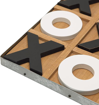 NIKKY HOME 12x12 Inch Large Tic Tac Toe Wood Board Game Classic Coffee Table Decor Decorative Wooden Travel Game for Family