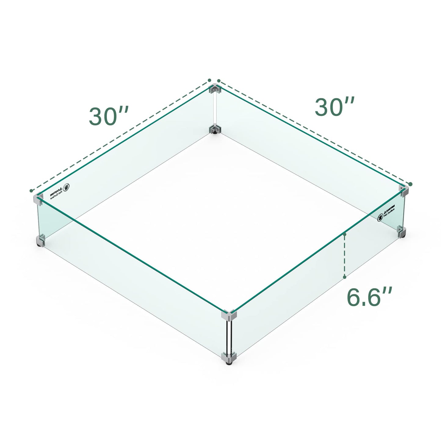 Skyflame Fire Pit Glass Wind Guard Square, 30" x 30" x 6" Tempered Glass Flame Shields, Fire-Resistant Windscreen Set, Fits for 24-inch fire Pit Burner pan