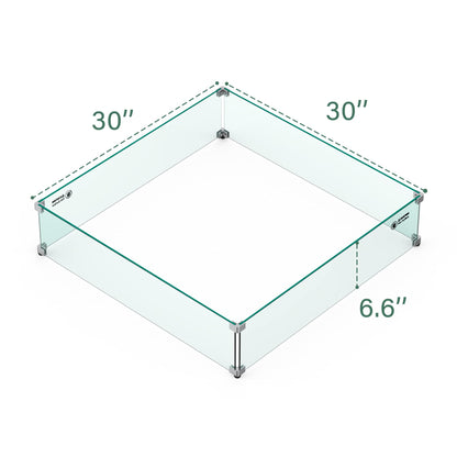 Skyflame Fire Pit Glass Wind Guard Square, 30" x 30" x 6" Tempered Glass Flame Shields, Fire-Resistant Windscreen Set, Fits for 24-inch fire Pit Burner pan