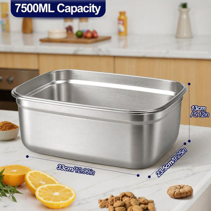 QCQHDU Stainless Steel Food Storage Containers, 7500 ML/ 254 oz / 32 Cup Large Food Storage Meal Prep Containers with Airtight Lids for Roasting Turkey, Chicken, Baking Casserole, Fruits, Party