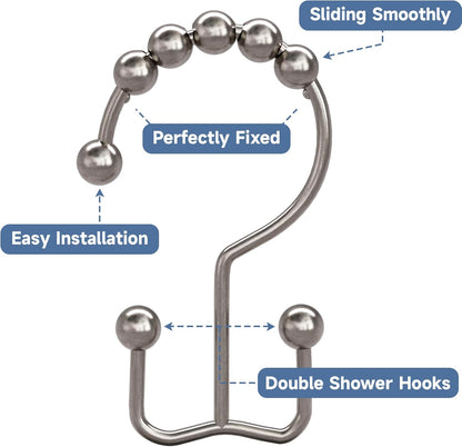 Titanker Shower Curtain Hooks - Rust Resistant Metal Double Glide for Easy Use | Set of 12, Nickel Finish