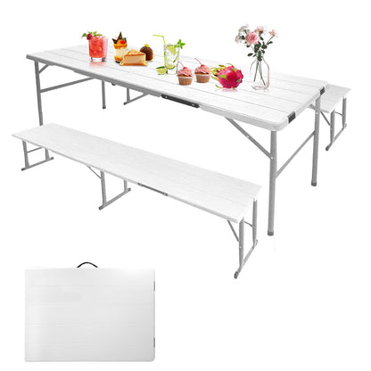 GUAGUA 6ft Picnic Folding Table with Benches, Foldable Portable Camping & Patio Table for Outdoor Dining, Beach, Tailgate, Backyard Parties(White)