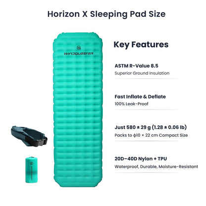 WINDQUESTER Horizon X Inflatable Sleeping Pad – Ultralight 4-Season Camping Mattress, ASTM R-Value 8.5, Waterproof Durable Nylon, Compact Backpacking Sleeping Mat for Hiking & Camping