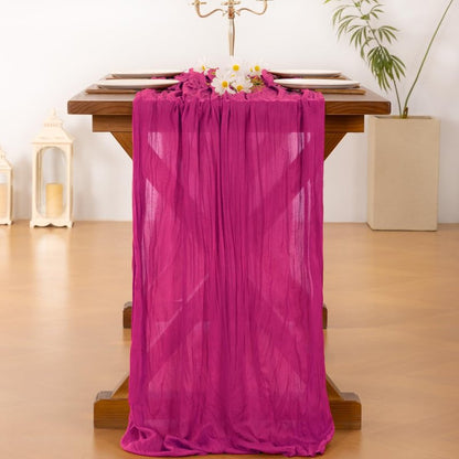 Socomi 3pcs Hot Pink Spring Cheesecloth Table Runner Fuchsia Boho Rustic Gauze 120 inch 10FT Cheese Cloth Runner for Wedding Party Baby Shower Birthday Home Decor
