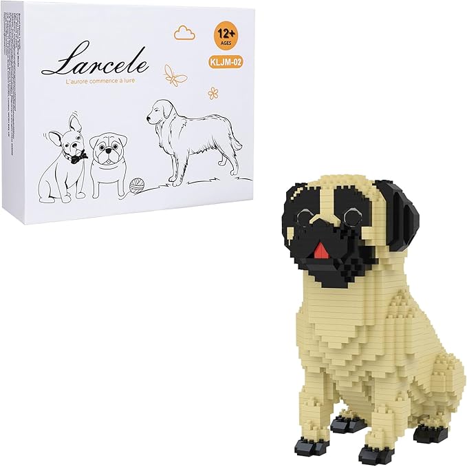 Larcele Micro Building Blocks Set DIY Mini Building Toy Bricks for Age Over 12 Years 1033 Pieces KLJM-02 (Pug Dog)
