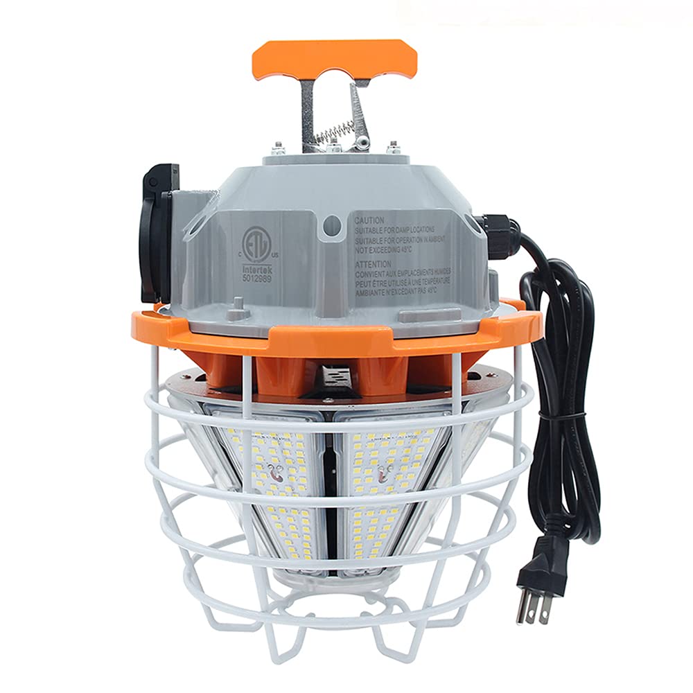 RIUVAO 150W LED Temporary Work Light Fixture 110V-277V 25000ML 5000K Light Daylight White,Jobsite Lighting,Stainless Steel Protective Cover for Outdoor Construction High Bay Warehouse