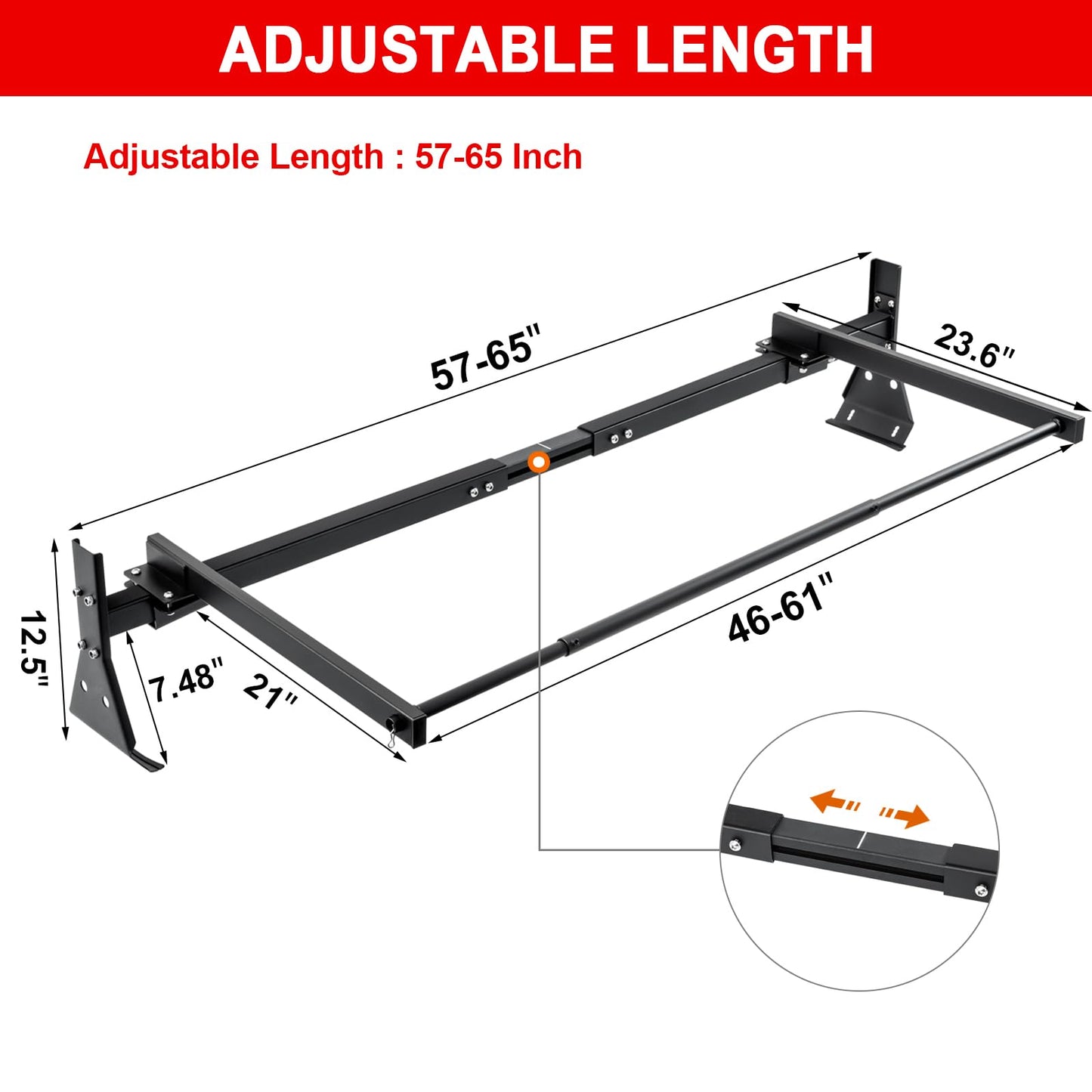 LMYYGOO Universal Van Ladder Rack with Rear Roller, Adjustable 57"-65" with Ladder Stoppers for Chevy Express 1500 2500 3500 Ford Econoline GMC Savana Full-Size, Fits Rain Gutter Vans, 800LB Capacity