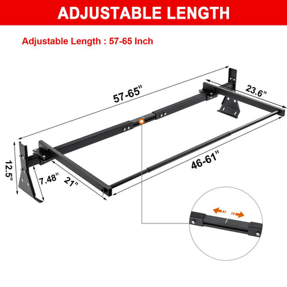 LMYYGOO Universal Van Ladder Rack with Rear Roller, Adjustable 57"-65" with Ladder Stoppers for Chevy Express 1500 2500 3500 Ford Econoline GMC Savana Full-Size, Fits Rain Gutter Vans, 800LB Capacity