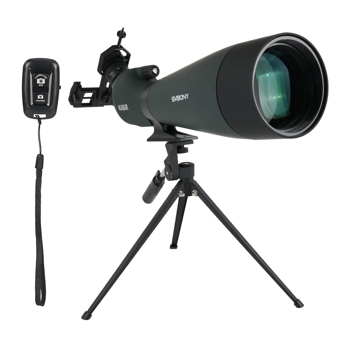 SVBONY SV28 100mm Angled Spotting Scope with SA411 Remote Shutter, 25-75x Spotter Scope with Tripod for Long Range Viewing, FMC HD Optics with Soft Carrying Case & Phone Adapter, Scopes for Shooting