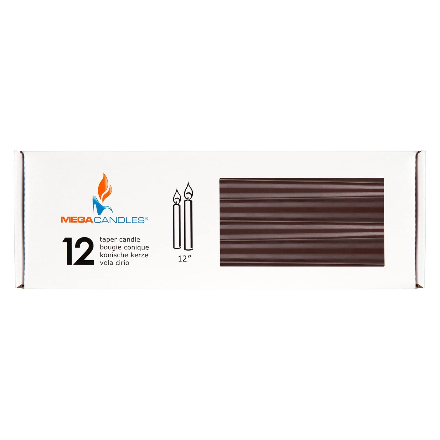 Mega Candles 12 pcs Unscented Brown Taper Candles, Hand Poured Wax Candle 12 Inch x 7/8 Inch, Home Décor, Wedding Receptions, Centerpieces, Occasions, Festivities, Romantic Events, Holders