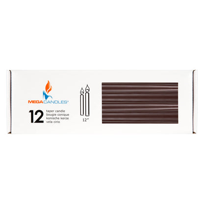 Mega Candles 12 pcs Unscented Brown Taper Candles, Hand Poured Wax Candle 12 Inch x 7/8 Inch, Home Décor, Wedding Receptions, Centerpieces, Occasions, Festivities, Romantic Events, Holders