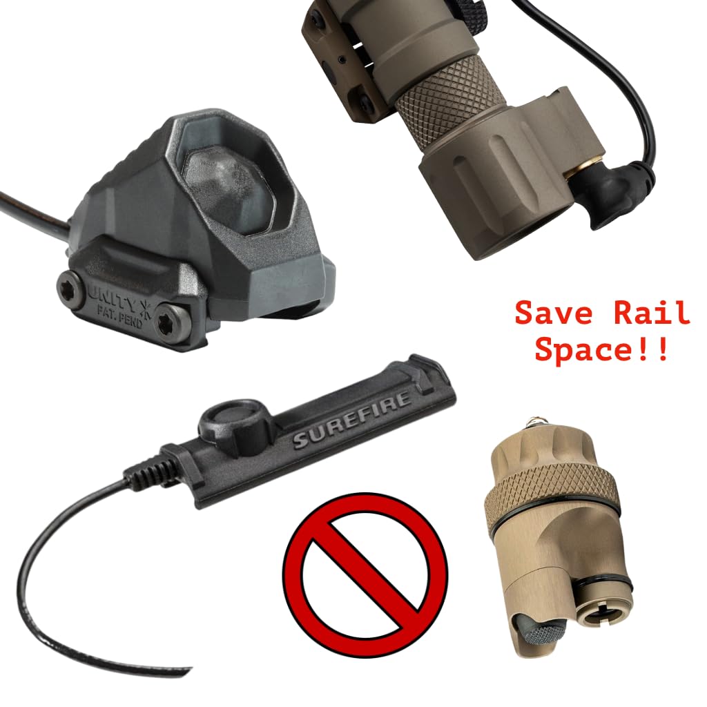 Z-BOLT® Dual Switch Cable Port Tailcap (Grey/Surefire Tan) for 3V/6V Malkoff, Blazer LEP & LED 18350/18650 Light Bodies & Surefire M300/340/M600/640DF Lights (DS00 Type Functionality)