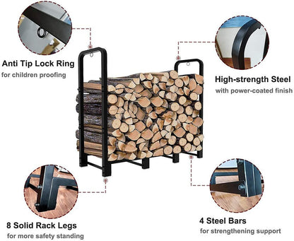 Artibear 4FT Firewood Rack Outdoor with Black Cover, bundle 28In Indoor Fireplace Log Holder with Carrier Bag