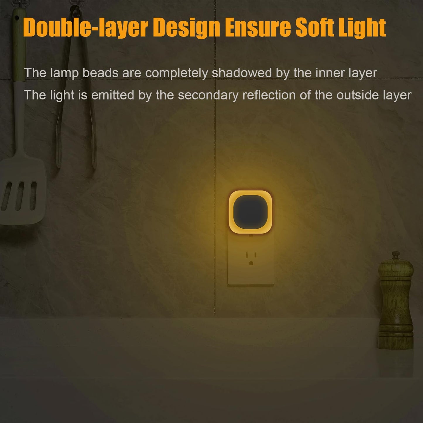 2 Pack Plug in Amber Night Light, Auto Dusk to Dawn, Soft Glow, Dimmable, Diffused Light, LED Lights for Bedroom, Kids, Bathroom, Sleep, Baby Nursery, Toddler, Hallway, Kitchen, Home Decor