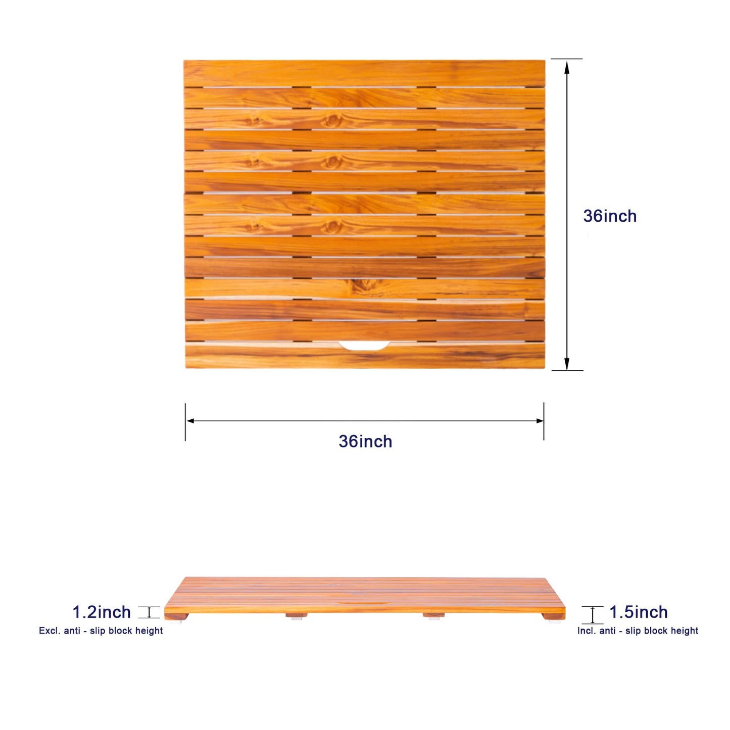 NNN 36" x 36" Teak Shower Mat – Handcrafted, Marine-Grade Reinforced, Supports Up to 400 lbs, Indonesian Teak.