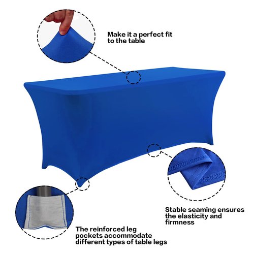 IVAPUPU 2 Pack 8FT Table Cloth for Rectangular Fitted Events Stretch Royal Blue Table Covers Washable Cover Spandex Tablecloth Protector for Party, Wedding, Cocktail, Banquet, Festival