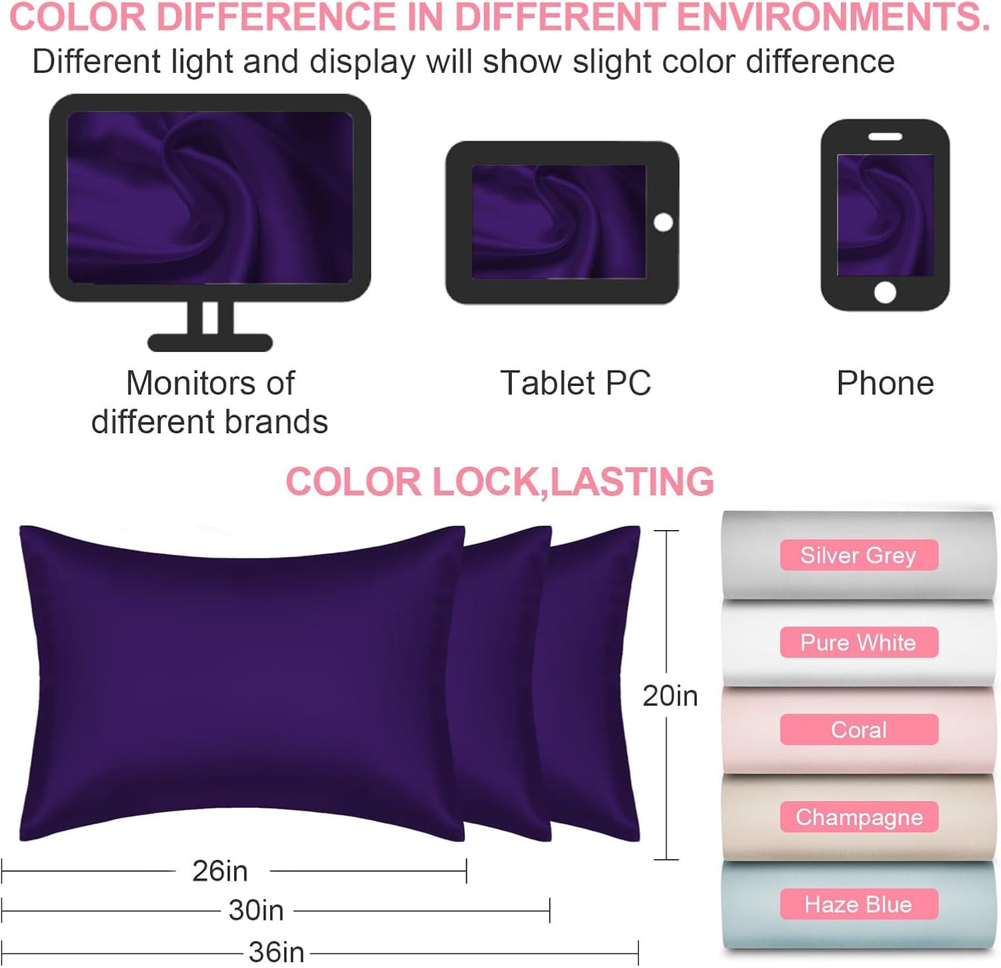 Skiennix Silk Pillowcases - 2 Pack Queen Size with Hidden Zipper | Mulberry Silk for Hair & Skin - Purple