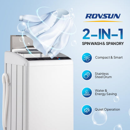 ROVSUN 25LBS Portable Washing Machine, Full-Automatic Electric Laundry Machine with Stainless Steel Drum, Compact Washer and Spin Dryer Combo with Drain Pump for Home, Apartment