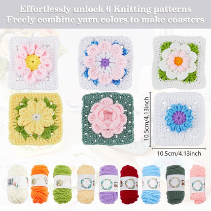 ACRNIGHEET Crochet Kit for Beginners 3D Floral Granny Square Crochet Kit for Adults Learn to Crochet Kits for Adults Beginner Knitting Kit with 6 Square Step-by-Step Video Guide Tutorial