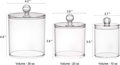 Tbestmax Cotton Swab Holder Set - Clear Apothecary Jar Dispenser with Lids | 10/20/36 Oz Sizes