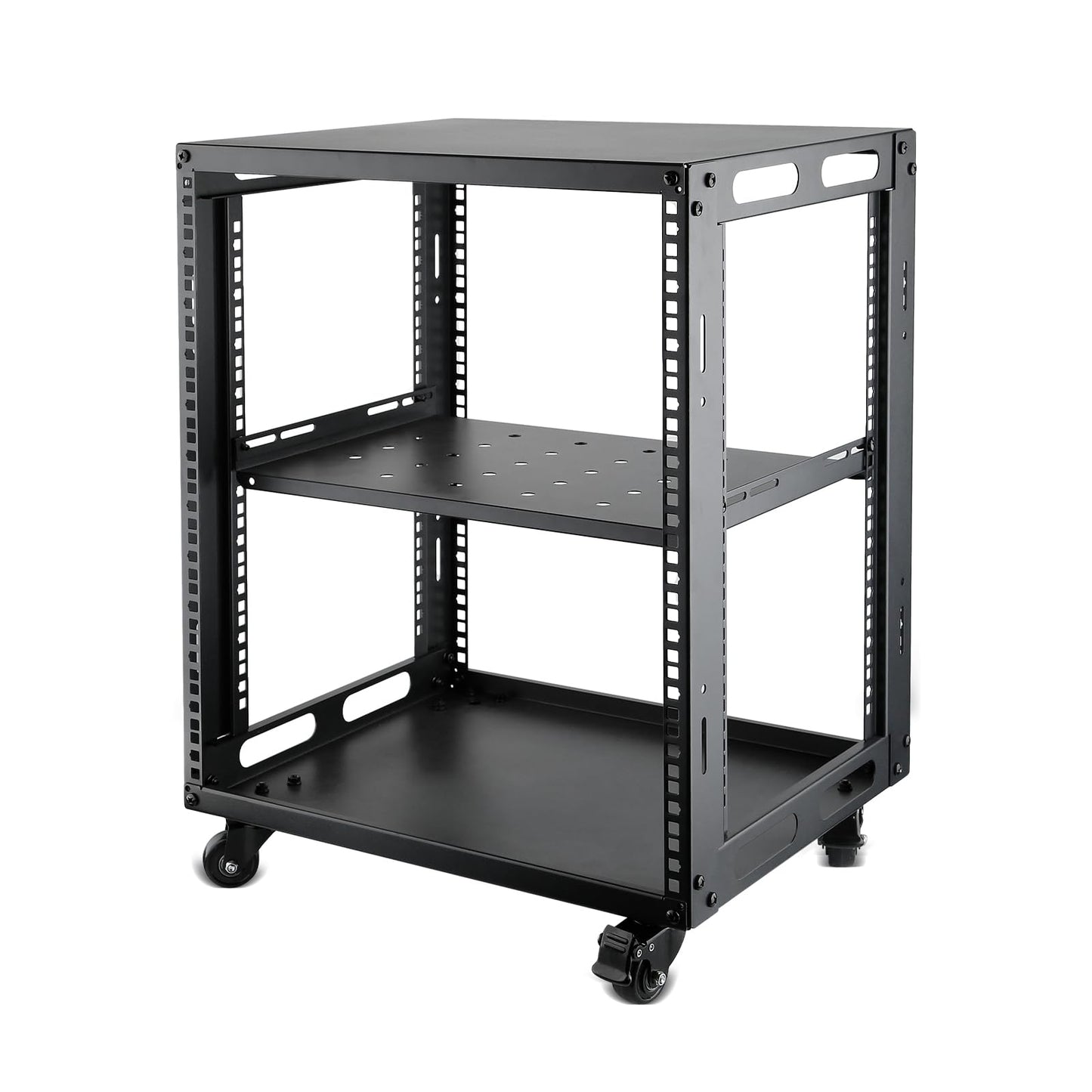 12U Open Frame Server Rack with Wheels Free Standing Network Server Rack for Servers & AV Gear Black