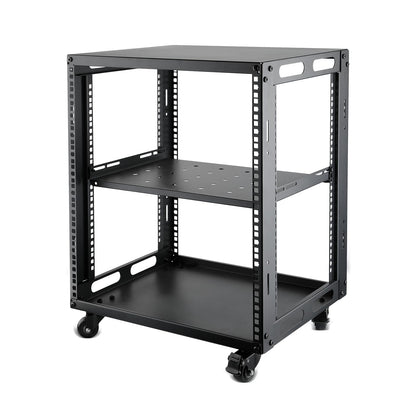 12U Open Frame Server Rack with Wheels Free Standing Network Server Rack for Servers & AV Gear Black