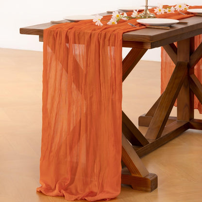 Socomi Cheesecloth Table Runner - 3pcs Orange Boho Rustic 120 Inch Sheer Decor for Weddings & Parties