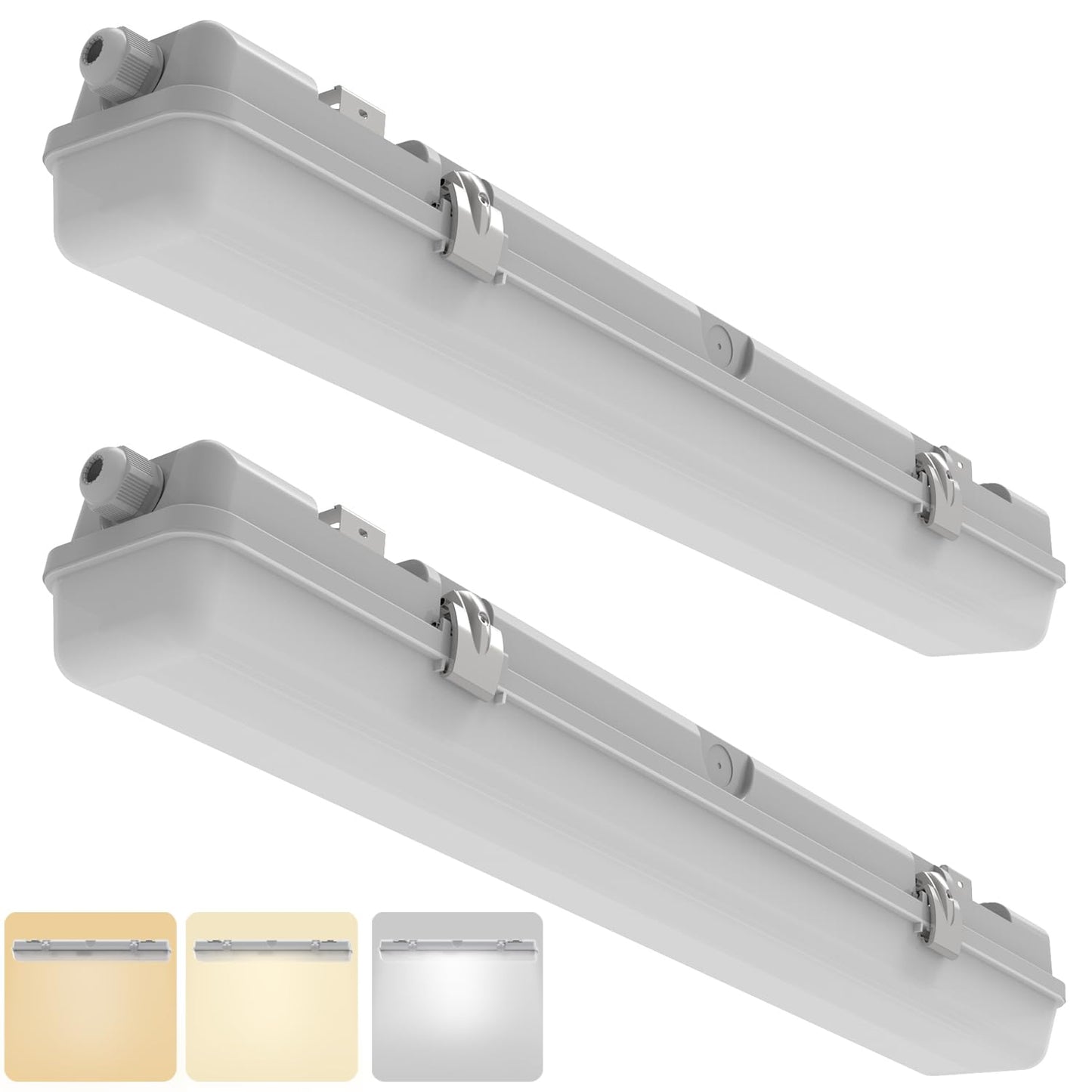 2FT LED Vapor Tight Light, IP65 IK08, 10W(1250lm)/20W(2500lm), 3/4/5000K CCT Selectable, 100-277V, Outdoor Waterproof Shop Light, Vapor Proof Lighting Fixture for Carport Parking Garage, FCC 2-Pack