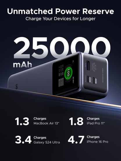 UGREEN Nexode Power Bank 25000mAh 200W Laptop Portable Charger PD 3.1 Fast Charging 90Wh 3-Port Battery Pack with TFT Smart Display for MacBook Pro/Air/ipad/iPhone 17/16/Samsung S26/Dell/HP and More