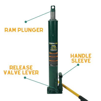 Omega Pro Hydraulic Long Ram Jack - 8 Ton Capacity with Flat Base for Auto Garage Shop,OP800S