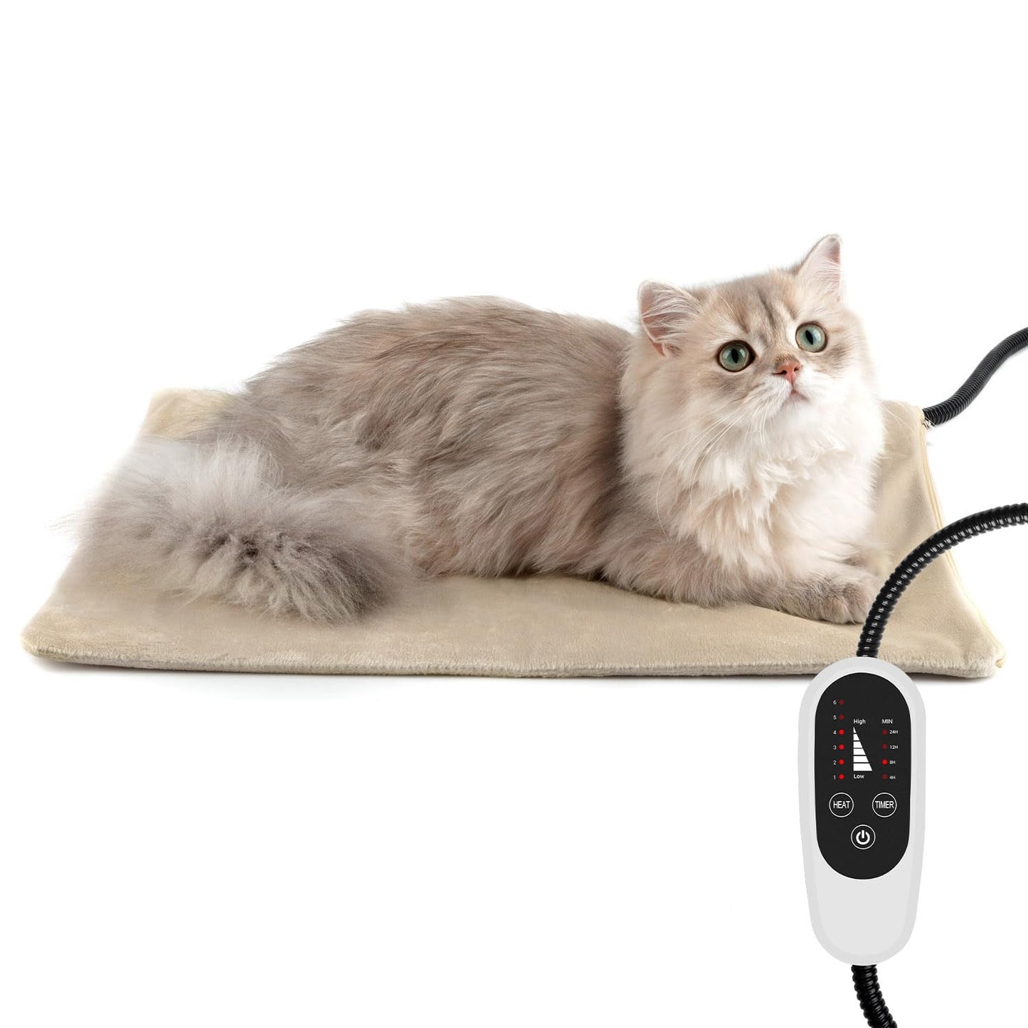 NICREW Cat Heating Pad, Temperature Adjustable Heated Cat Bed with Auto Shut Off Timer, Indoor Pet Heated Bed Mat for Cats and Dogs, 17.7 x 15.7 Inches, 55W (max)