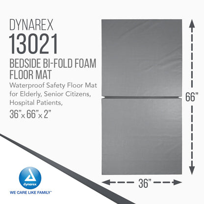 Dynarex Bedside Bi-Fold Foam Floor Mat - Waterproof Safety Floor Mat for Elderly & Hospital Patients - Accident & Fall Prevention Pad, Gray - 36" x 66"