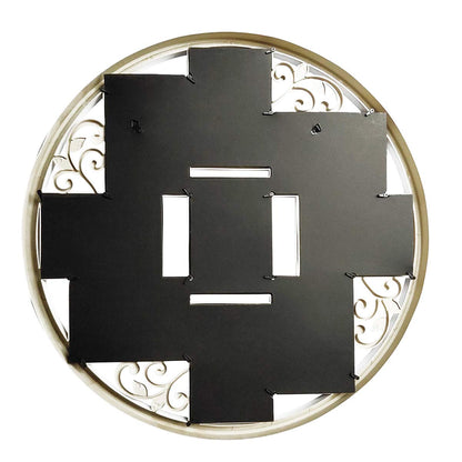 MKUN 4x6 Wall Collage Picture Frames - Round Circular Wall hanging Picture Photo Collage Frame with leaf decoration, 9- Opening (White)