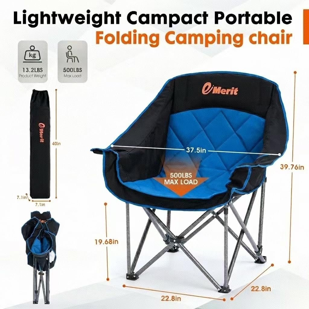 EMERIT 2 Pack Oversized Padded Camping Chairs, Heavy Duty 450 LBS Capacity Outdoor Folding Quad Chair with Cup Holder, Portable for Camping, Tailgating, Sports, Backyard & Patio, Black