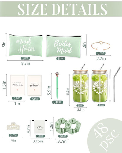 DHQH Bridesmaid Proposal Gifts Box Set, Will You Be My Maid of Honor Gifts for Bridal Shower Wedding, Bridesmaid Gifts Basket With 16 oz Iced Coffee Cup Bracelets Necklace (36pcs)