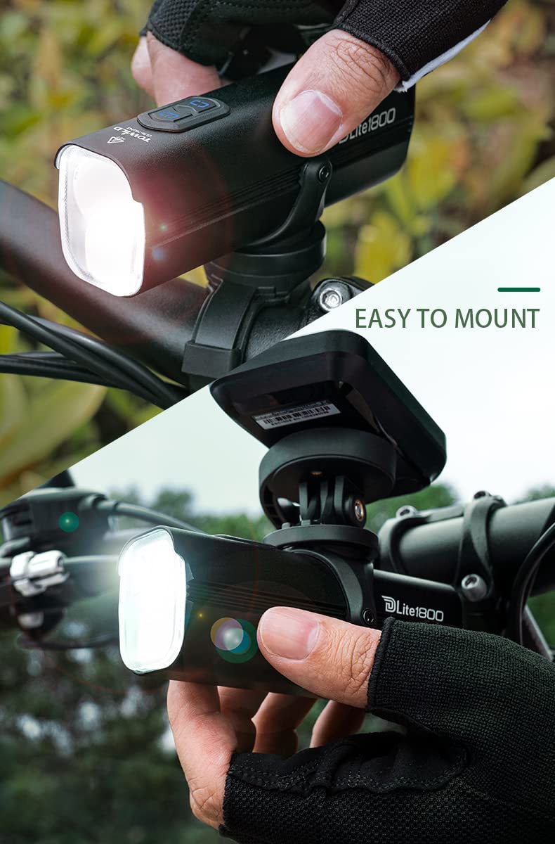 TOWILD DLite1800 Bike Lights,1800LM Dual Light Source System,Compatible with Garmin/GoPro Mount,5000mAh Rechargeable Battery,Waterproof Bike Front Light for Commuter Cyclists