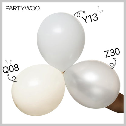 PartyWoo Pearl White Balloons - 152-Piece Metallic Latex Balloon Arch Kit for Weddings & Celebrations