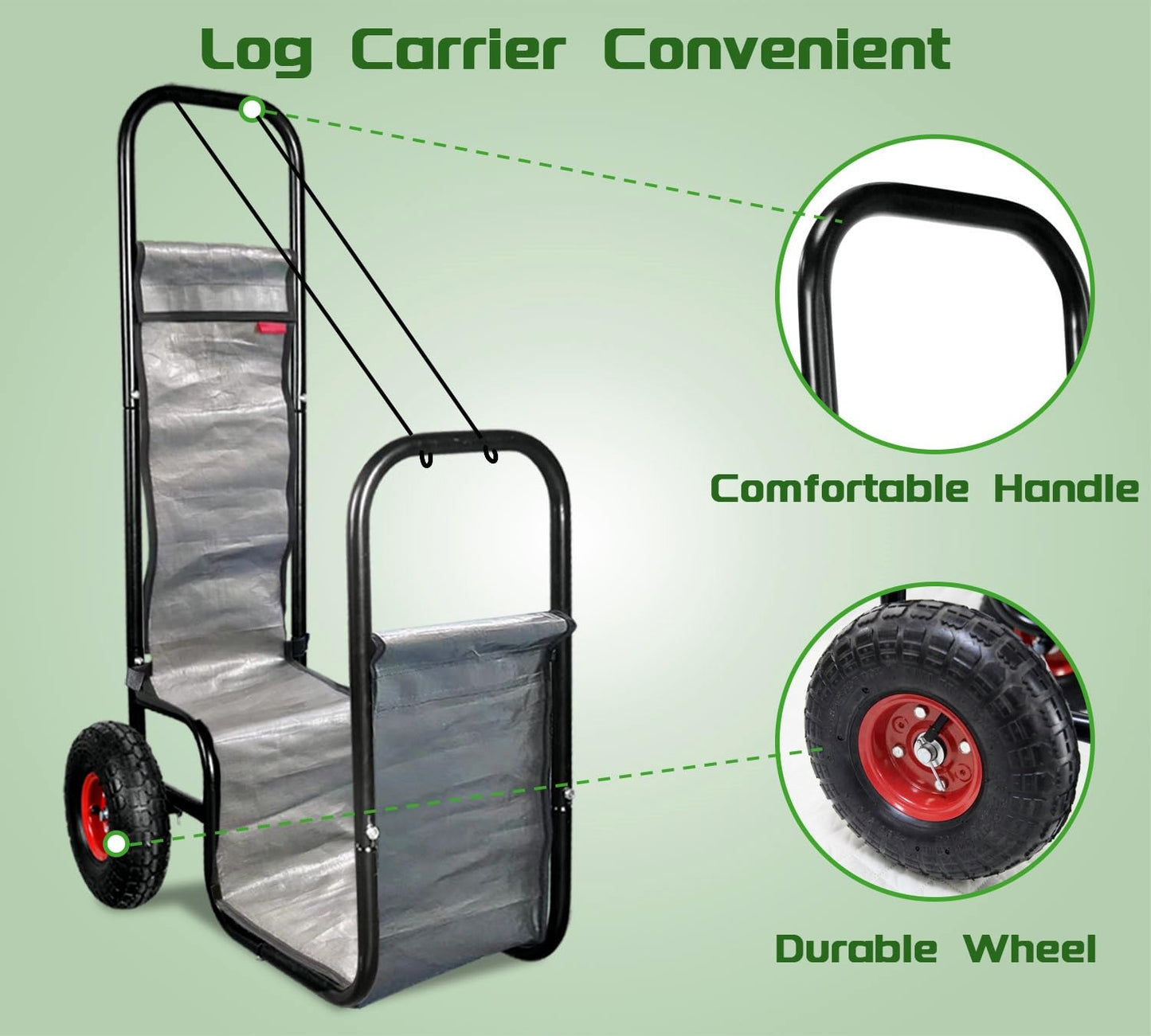 KAIDIDA Firewood Cart with Wheels: 44 X 27 X 20 in Heavy Duty 260 lbs Load for Garden Backyard Fireplace Men Women Use