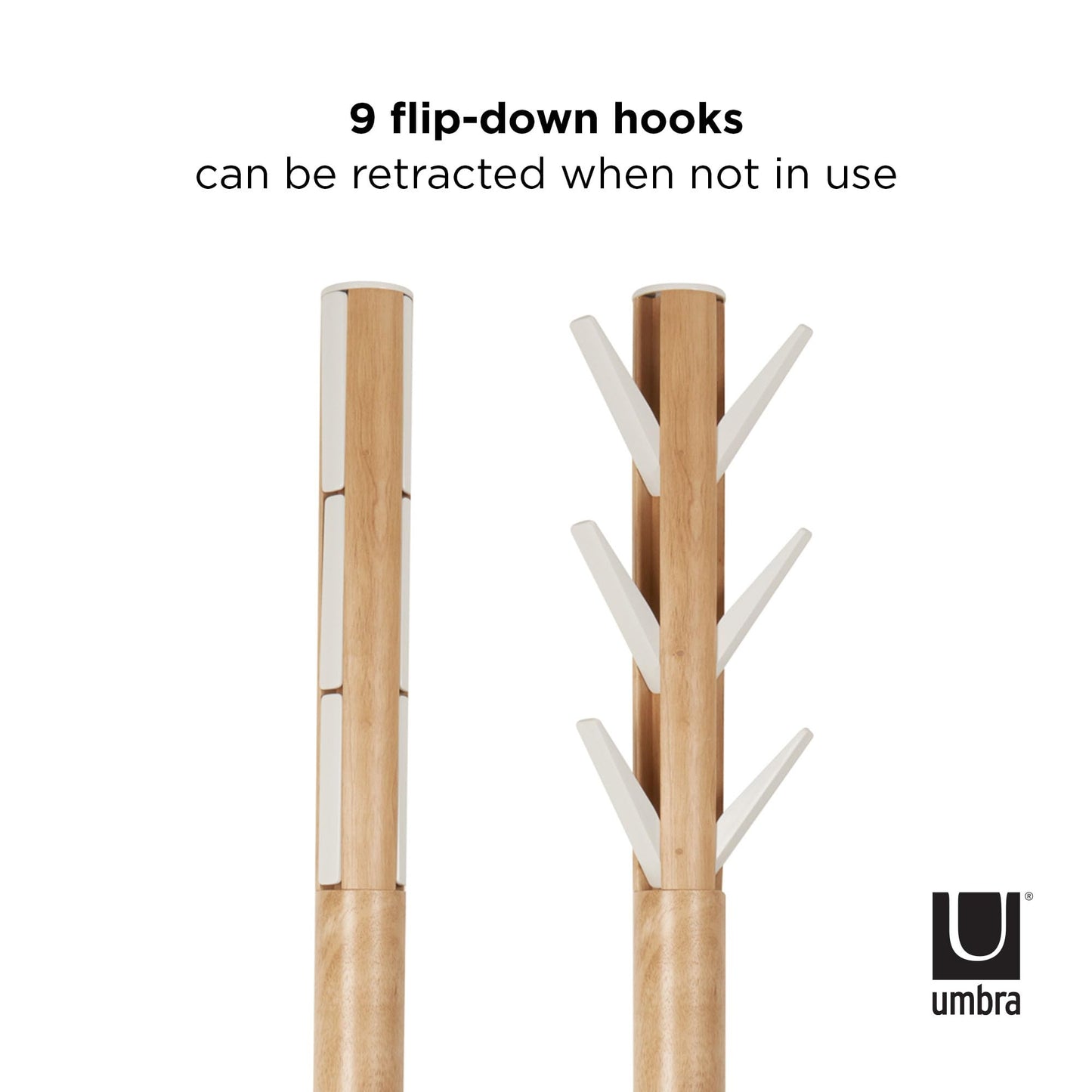 Umbra Flapper Coat Rack, Clothing Hanger, Umbrella Holder, and Hat Organizer, Great for Entryway, White Natural