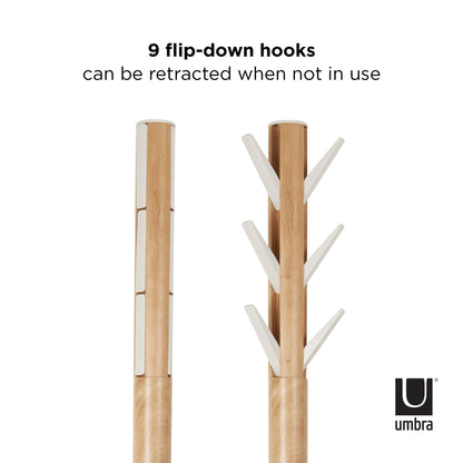 Umbra Flapper Coat Rack, Clothing Hanger, Umbrella Holder, and Hat Organizer, Great for Entryway, White Natural