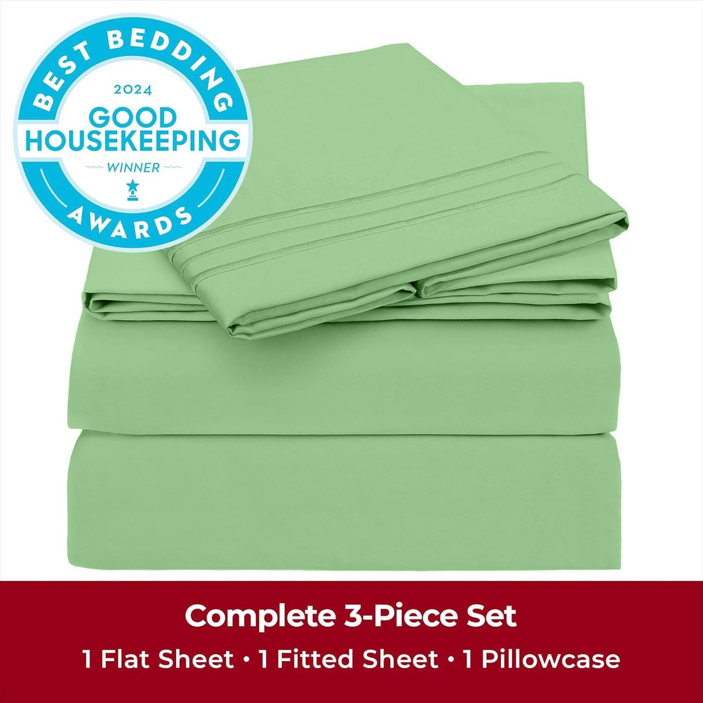 Mellanni Twin XL Sheets Set - 3 PC Hotel Luxury Bedding | Extra Soft, Cooling, Wrinkle-Resistant (Pistachio)