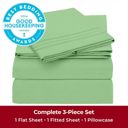 Mellanni Twin XL Sheets Set - 3 PC Hotel Luxury Bedding | Extra Soft, Cooling, Wrinkle-Resistant (Pistachio)