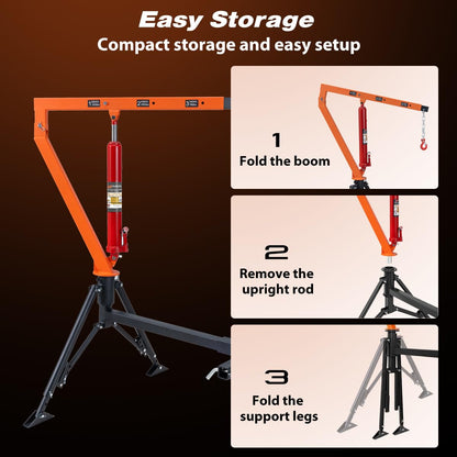 Rugcel 1500 lb Stretchable Receiver Hitch Mounted Hydraulic Swivel Pickup Truck Crane, with Three Boom Capacities of 750 lb, 1000 lb and 1500 lb (Hitch Crane 1500LB)