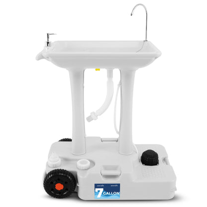 SereneLife Portable Camping Sink with 30L (7+ Gallon) Built-In Water Tank, Large Wheels, Hands-Free Foot Pump, Extra-Large Basin, and 5L Soap Dispenser – Ideal for Outdoors, Camping, and Worksites