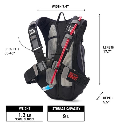 USWE Airborne Limited Race Edition with Water Bladder Included, Hydration Backpack for Men and Women, Ideal for MTB, Cycling, Mountain Biking (9L, Black Grey)
