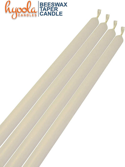 Hyoola 10" Beeswax Taper Candles 12 Pack - Handmade, All Natural, 100% Pure Unscented Bee Wax Candle - Tall, Decorative, White - 10 Hour Burn Time