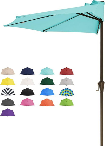 JEAREY 9ft Half Patio Umbrella - Crank-Operated Market Umbrella with UV Protection | Teal Blue