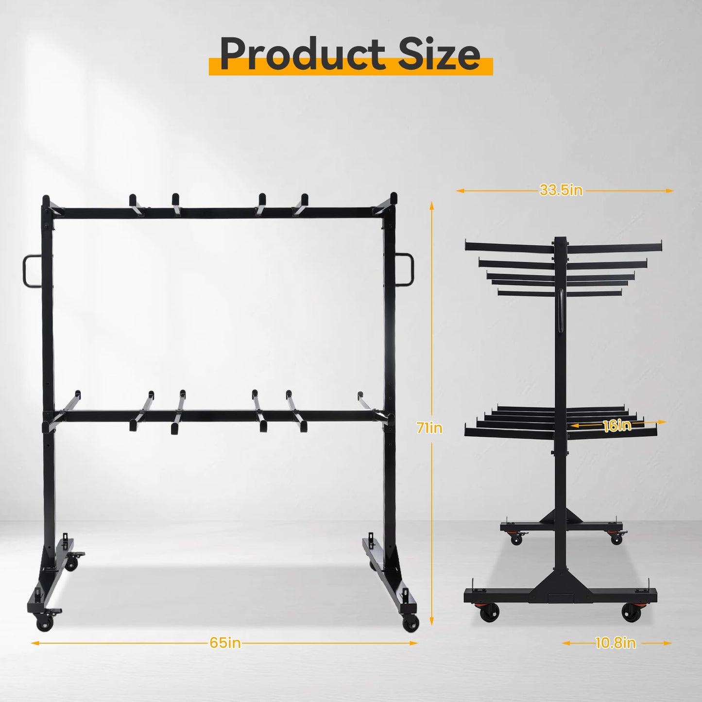 Folding Chair Cart, 2-Tier Heavy Duty Chair Storage Rack with Wheels, Holds 84 Chairs or 42 Chairs + 12 Tables, 1000 lbs Capacity, Locking Casters, Cover & Straps for Events, Church, School